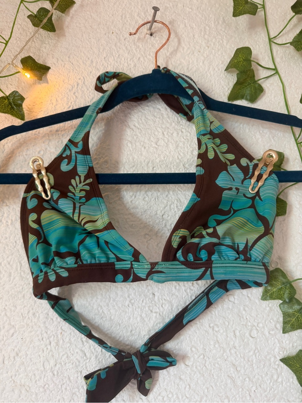 Free in Bundle - Women’s Vintage Brown & Teal Floral Halter Swim Top